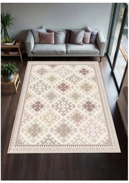 Krem Dijital Baskı Salon Halısı Kaymaz Tabanlı Yıkanabilir Halı Yolluk