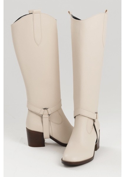 Bej Renk Ikisi Bir Arada Tak Çıkar Özellikli Kalın Topuklu Çizme/bot indirimleri