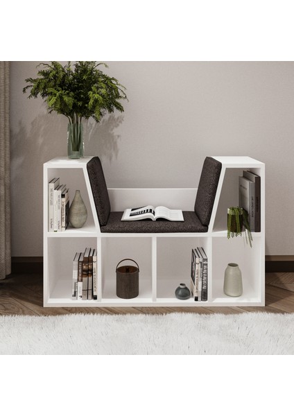 Livora Minderli Kitaplık - Oturma Alanlı 103 cm Minimalist Tasarım, Beyaz fiyatları