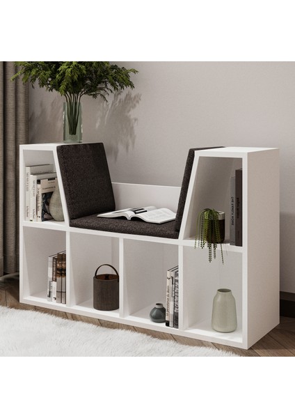 Livora Minderli Kitaplık - Oturma Alanlı 103 cm Minimalist Tasarım, Beyaz modelleri