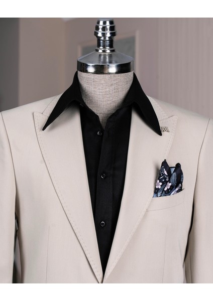 Italyan Stil Slim Fit Ceket Pantolon Takım Elbise Bej T14153 fiyatları