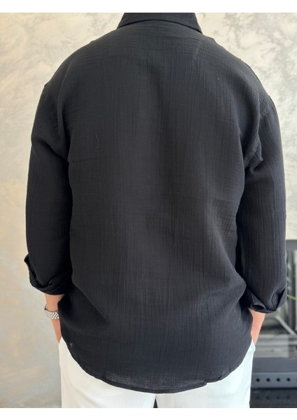 Erkek Rahat Kesim Premium Keten Gömlek Siyah ECA010 indirimleri