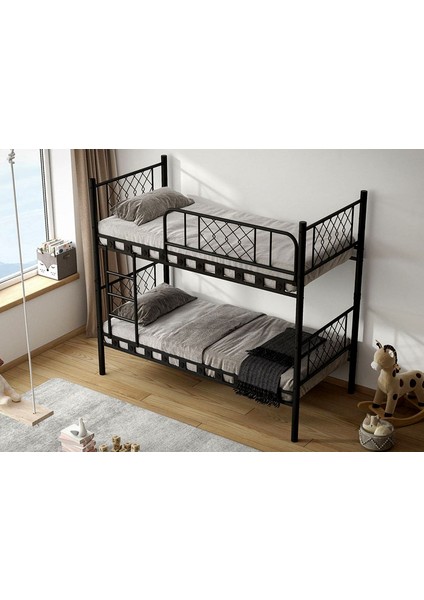 Argimo Metis Genç Çocuk Yatak Odası Metal Ranza ve Karyola 90 x 200 Siyah
