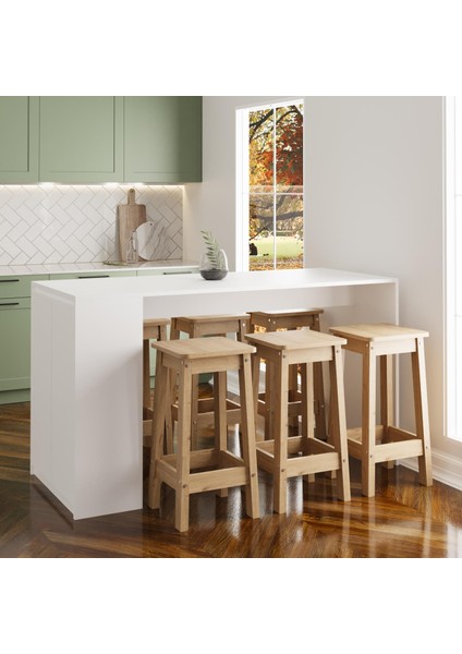 Edgar G4862 6 Adet Sepet Tabure Mutfak Adası Bar Masası Beyaz Depolamalı Çok Amaçlı Kapaklı Masa