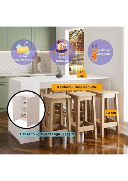 Edgar G4862 6 Adet Sepet Tabure Mutfak Adası Bar Masası Beyaz Depolamalı Çok Amaçlı Kapaklı Masa fiyatları