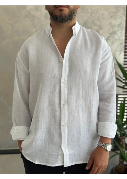Erkek Rahat Kesim Premium Keten Gömlek Beyaz ECA010 fiyatları