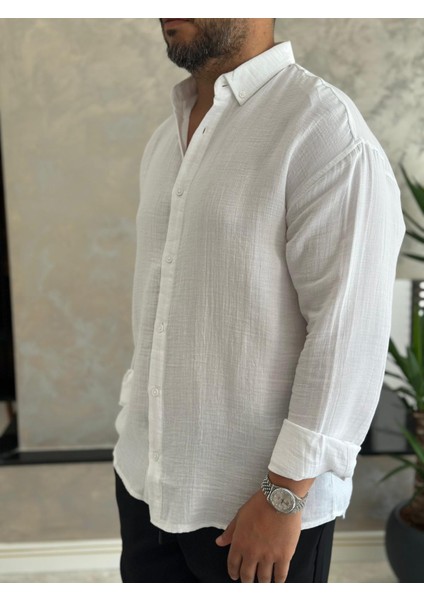 Erkek Rahat Kesim Premium Keten Gömlek Beyaz ECA010 modelleri