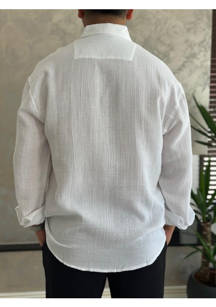 Erkek Rahat Kesim Premium Keten Gömlek Beyaz ECA010 indirimleri