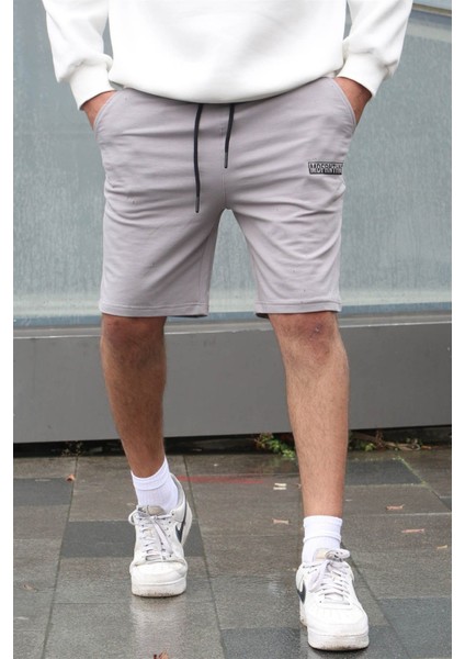 Boyalı Gri Baskılı Erkek Kapri Şort 5487