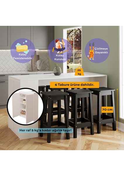 Edgar G4861 6 Adet Siyah Tabure Mutfak Adası Bar Masası Beyaz Depolamalı Çok Amaçlı Kapaklı Masa fiyatları