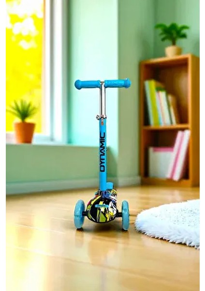 HT288 Mavi Işıklı Tekerlekli 3 Tekerli Yeni Nesil Scooter 6-12 Yaş Arası İçin