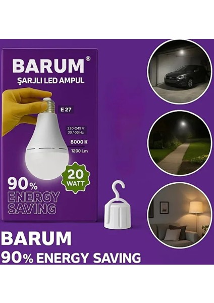Elektrik Kesildiğinde Yanmaya Devam Eden Asma Aparatlı 20WATT Tasarruflu Şarjlı LED Ampul fiyatları