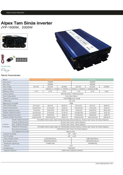 2000 Watt 24 Volt Tam Sinüs Inverter fiyatları