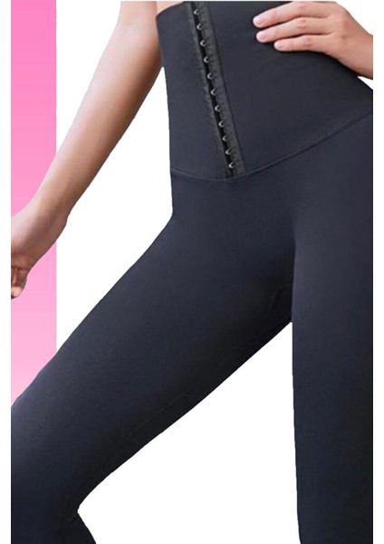 Siyah Inceltici Sıkılaştırıcı Yüksek Bel Korse Ağraflı Tayt