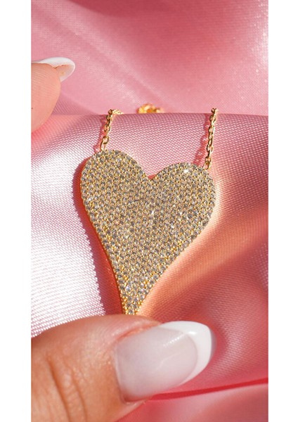 Zirkon Taşlı Kalp Kolye 925 Ayar