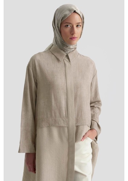 Efektli Kumaş Mixli Tunik 25K4902 Vizon