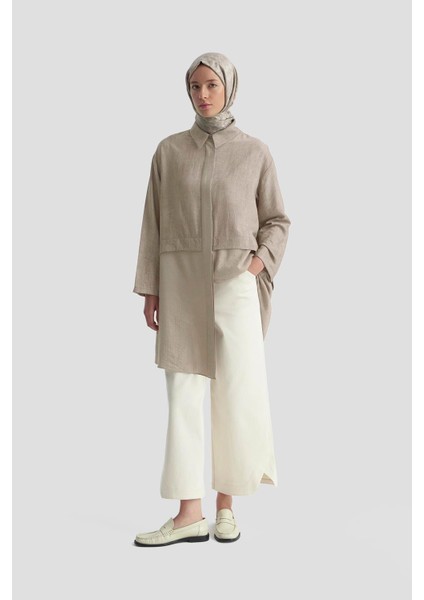 Efektli Kumaş Mixli Tunik 25K4902 Vizon modelleri