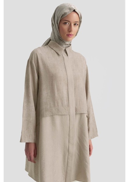 Efektli Kumaş Mixli Tunik 25K4902 Vizon fırsatları