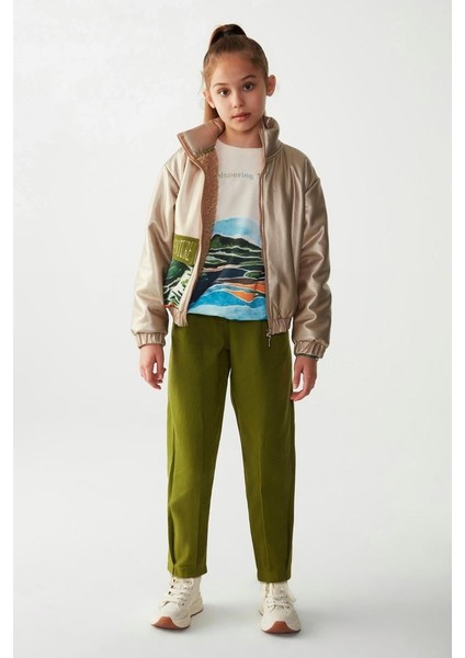 08-14 Yaş Kız Çocuk Camel Renk Campıng Mont