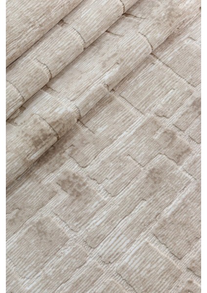 Aksu Stan Bej Kaymaz Tabanlı Kesme Kabartmalı Salon Koridor Mutfak Halı