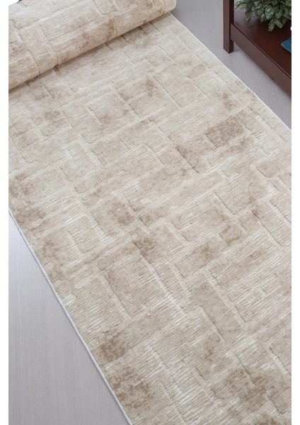 Aksu Stan Bej Kaymaz Tabanlı Kesme Kabartmalı Salon Koridor Mutfak Halı fırsatları