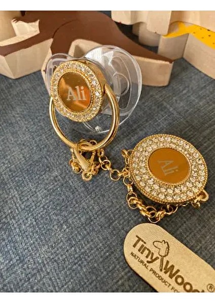 Isme Özel Altın Kaplama Zirkon Taşlı Bebek Emzik Seti (0-6 Ay) | Silikon & Damaklı Şeffaf modelleri