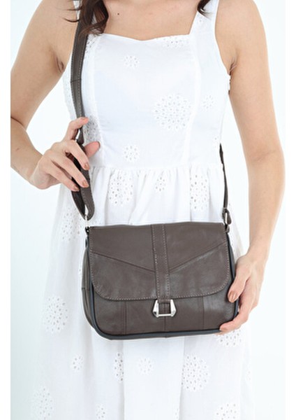 Orta Boy Kadın Deri Omuz ve Postacı Çanta / Günlük Kahverengi Deri Çanta