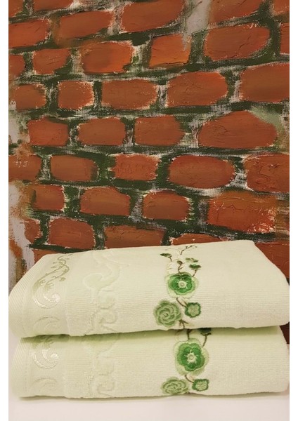 2 Adet Nakışlı El-Yüz Havlusu (50X90)-DILA Yeşil