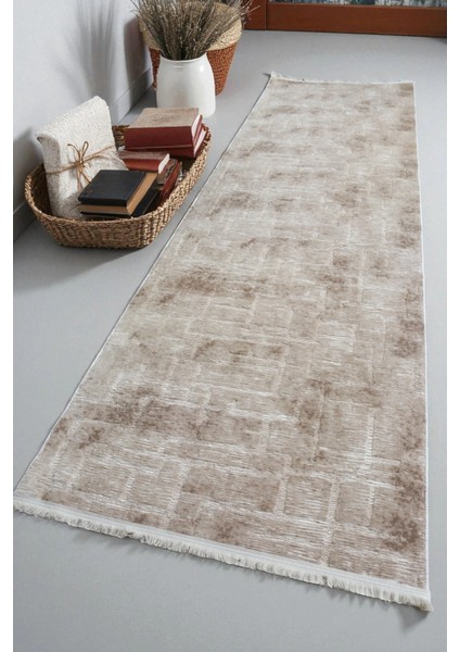 Aksu Stan Bej Saçaklı Kaymaz Tabanlı Kesme Kabartmalı Salon Koridor Mutfak Halı modelleri