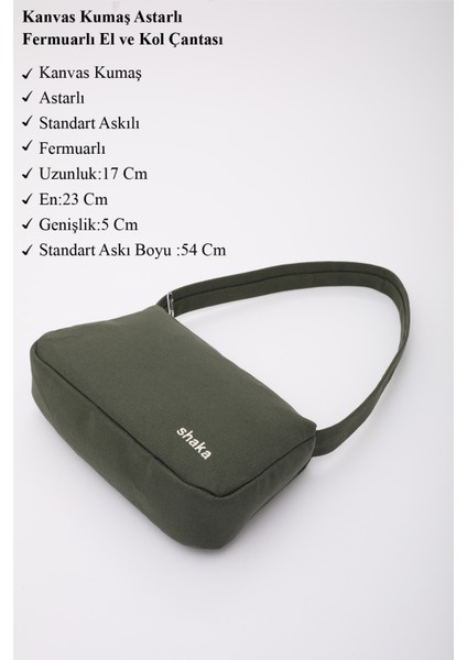 Haki Yeşil SHK148 Kanvas Kumaş Astarlı Fermuarlı El ve Kol Çantası U:16 E:23 G:5 cm modelleri