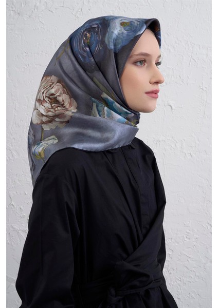 Çiçek Desenli Saf Ipek Twill Eşarp 9419D 36