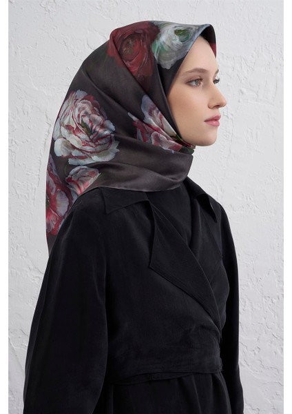 Çiçek Desenli Saf Ipek Twill Eşarp 9419D 85