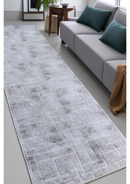 Aksu Stan Gri Kaymaz Tabanlı Kesme Kabartmalı Salon Koridor Mutfak Halı modelleri