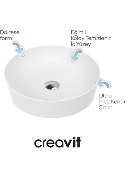 Ultra Yuvarlak Beyaz Deliksiz Lavabo 45 Cm UL145 fiyatları
