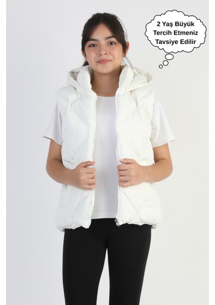 Kız Çocuk Kapüşonlu Cepli Astarlı Su Geçirmez Mevsimlik Şişme Yelek