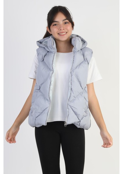 Kız Çocuk Kapüşonlu Cepli Astarlı Su Geçirmez Mevsimlik Şişme Yelek modelleri