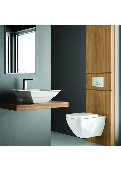 Kristal Kare Beyaz Deliksiz Lavabo 41 Cm modelleri