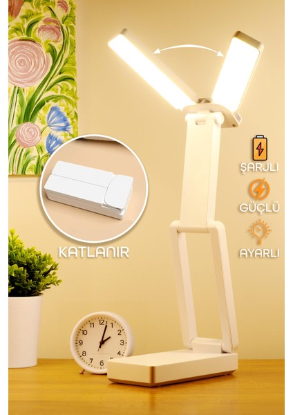 Şarjlı Masa Lambası 3 Renk 40 LED Katlanır Ayarlı Dokunmatik Dimmerli Okuma Işığı PR18 fiyatları