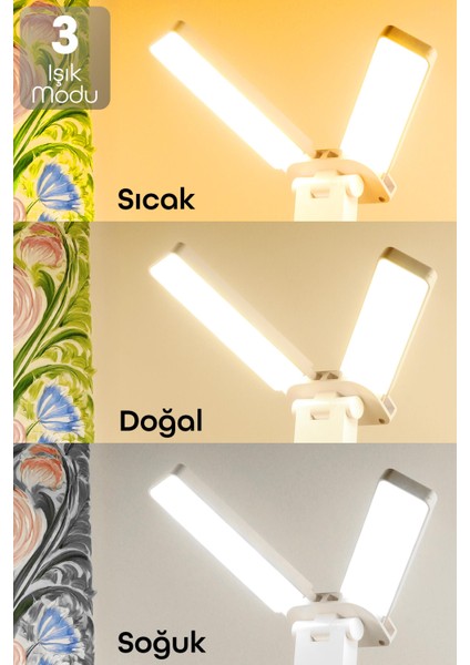 Şarjlı Masa Lambası 3 Renk 40 LED Katlanır Ayarlı Dokunmatik Dimmerli Okuma Işığı PR18