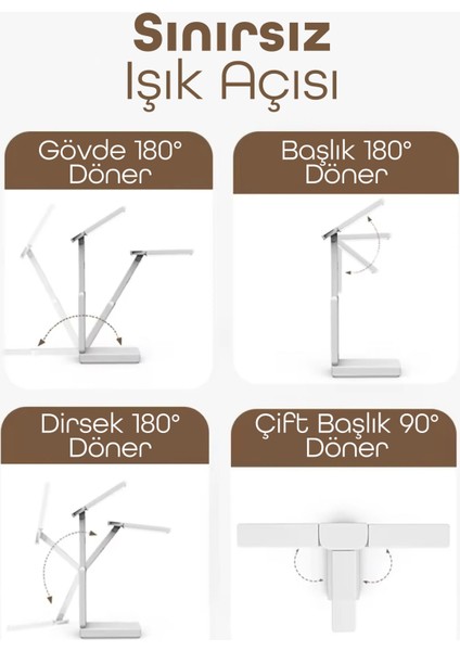 Şarjlı Masa Lambası 3 Renk 40 LED Katlanır Ayarlı Dokunmatik Dimmerli Okuma Işığı PR18