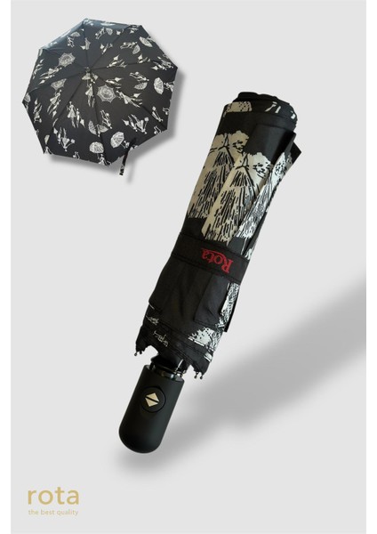 Tam Otomatik 8 Telli Dayanıklı Fiber Tel Şemsiye - RT-3020W - Kadın Desenli