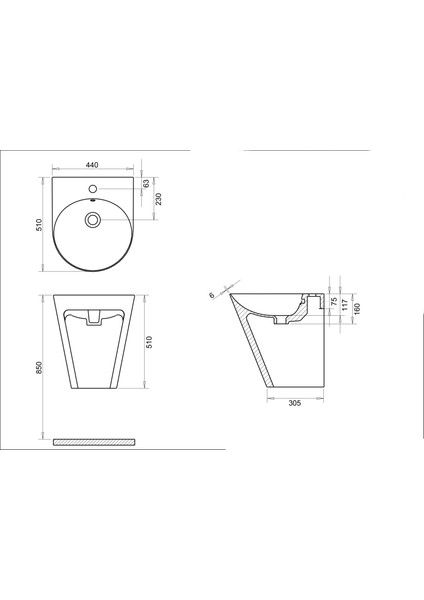 Turavıt İglo Beyaz Delikli Monoblok Lavabo 44 Cm IGL5910