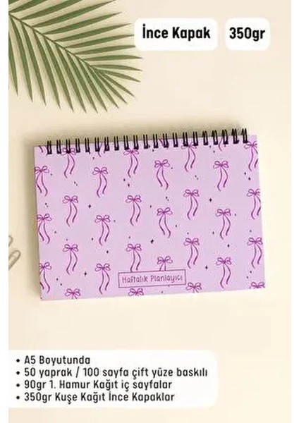 Haftalık Planlayıcı A5 Defter, Esnek Ince Karton Kapaklı, 1 Yıllık Planlayıcı, Mor Fiyonk fiyatları