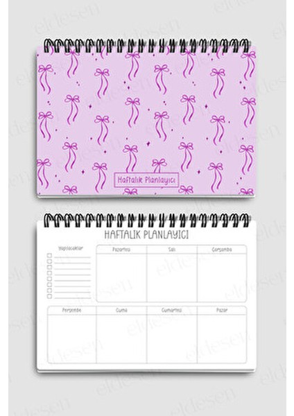 Haftalık Planlayıcı A5 Defter, Esnek Ince Karton Kapaklı, 1 Yıllık Planlayıcı, Mor Fiyonk