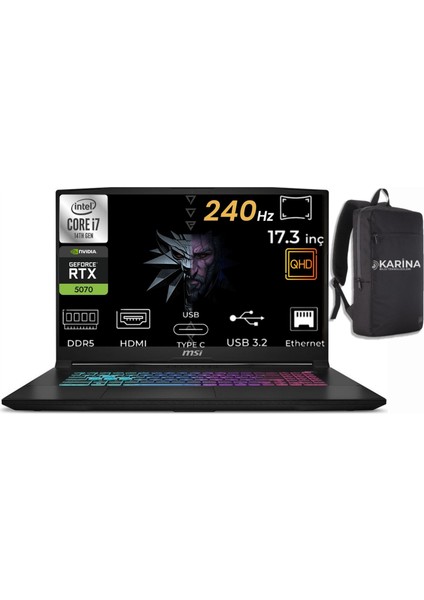 Msı Katana 17 Hx I7-14650HX B14WGK-046XTR-23 96GB 2tb+2tb RTX5070 8gb Freedos 17.3" Qhd 240Hz Taşınabilir Bilgisayar & B14WGK046XTRK23
