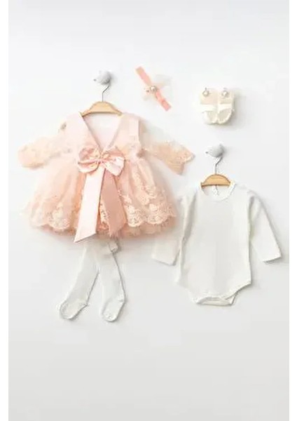 Kız Bebek Dantelli Gelinlik Elbise Mevlüt İçin Zarif Pembe Renk