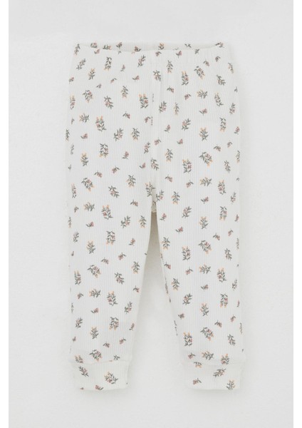 Kız Bebek Pijama Takımı Omuzdan Patlı Çiçek Desenli 4 Ay-1 Yaş, Ekru modelleri