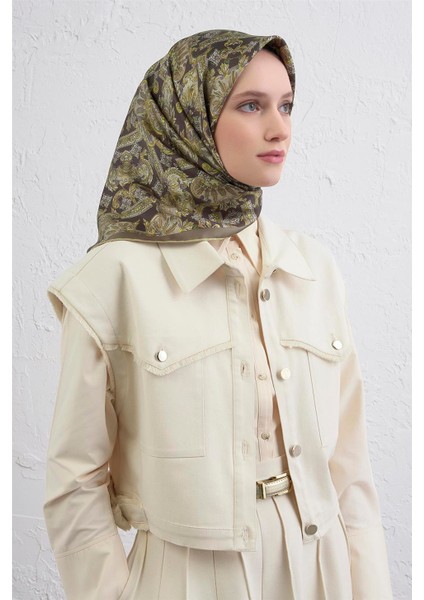 Etnik Desen Saf Ipek Twill Eşarp 9416D 80