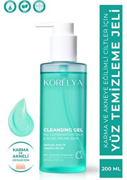 Karma, Yağlı ve Akne Eğilimli Ciltler Sivilce, Siyah Nokta Karşıtı Yüz Temizleme Jeli
