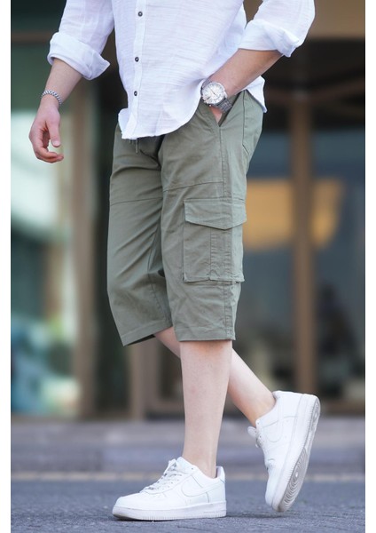 Çağla Yeşili Kargo Cep Erkek Kapri Şort 6875